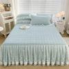 OTBK 3 Piece Set Bed Skirt Ruffle Wrap Thick Quilting Bedspread Fitted Sheet Cover Bed Skirt Full King Queen Bedcover Lace Pillowcases (Color : Milk White, Size : 180x200cm) view 4