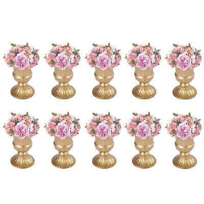 10pcs Gold Vase Centerpiece for Tables Wedding Flower Vase for Centerpieces Metal Mini Centerpieces Trumpet Pedestal Vase for Wedding Birthday Party Anniversary Event Decoration (6.3inch Tall)