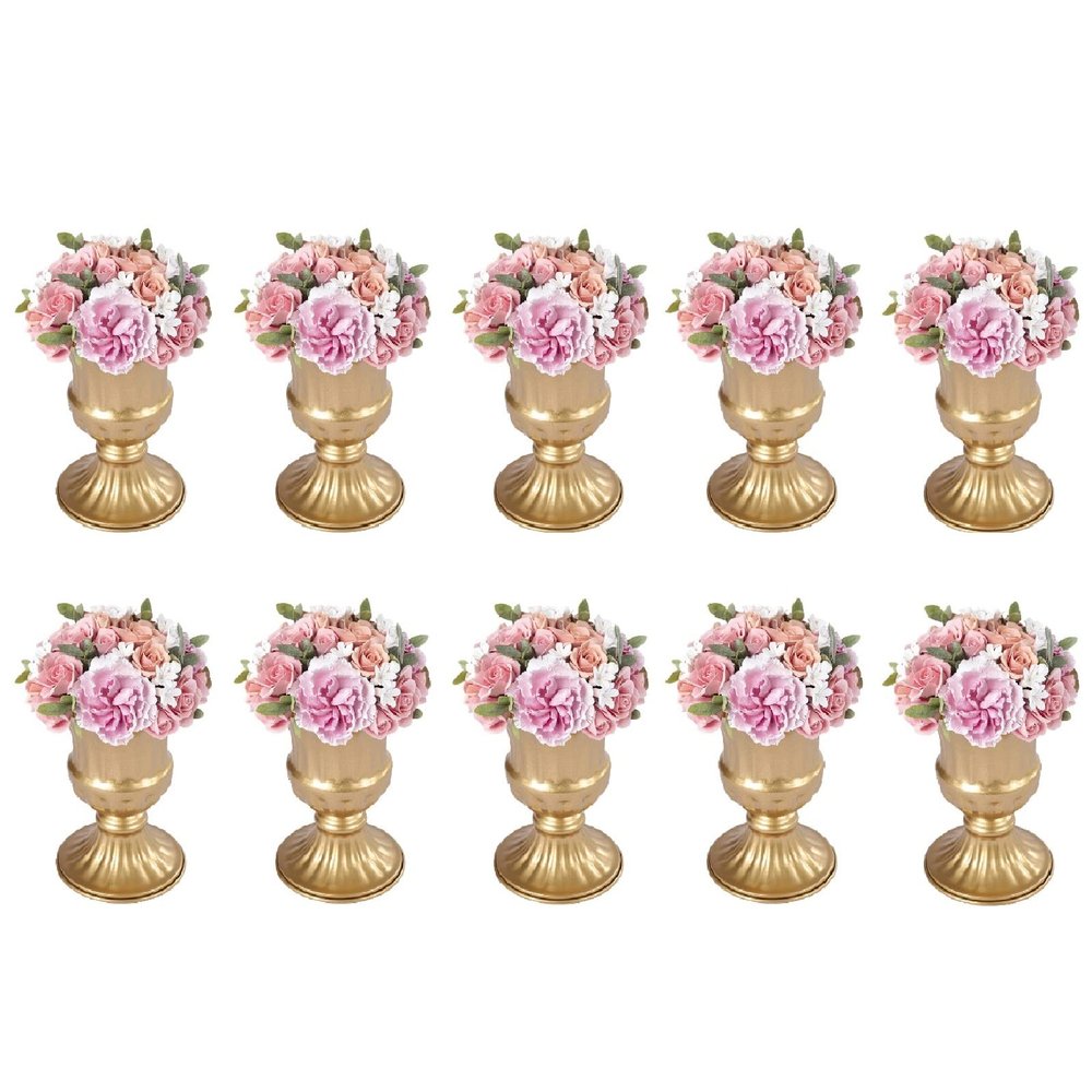 10pcs Gold Vase Centerpiece for Tables Wedding Flower Vase for Centerpieces Metal Mini Centerpieces Trumpet Pedestal Vase for Wedding Birthday Party Anniversary Event Decoration (6.3inch Tall)