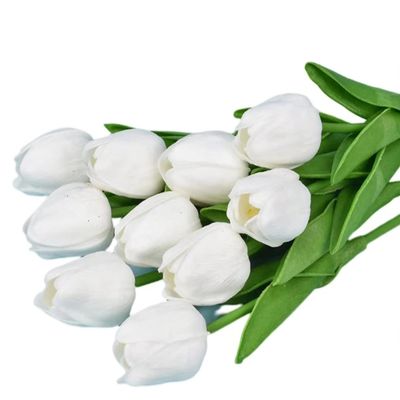 HOAZIACEHN Tulips Artificial Fake Flowers, 10PCS Multicolor Artificial Tulips Flowers, Artificial Tulip Flower Mini for Party Office Wedding Bouquets Centerpieces Table Gift (White)