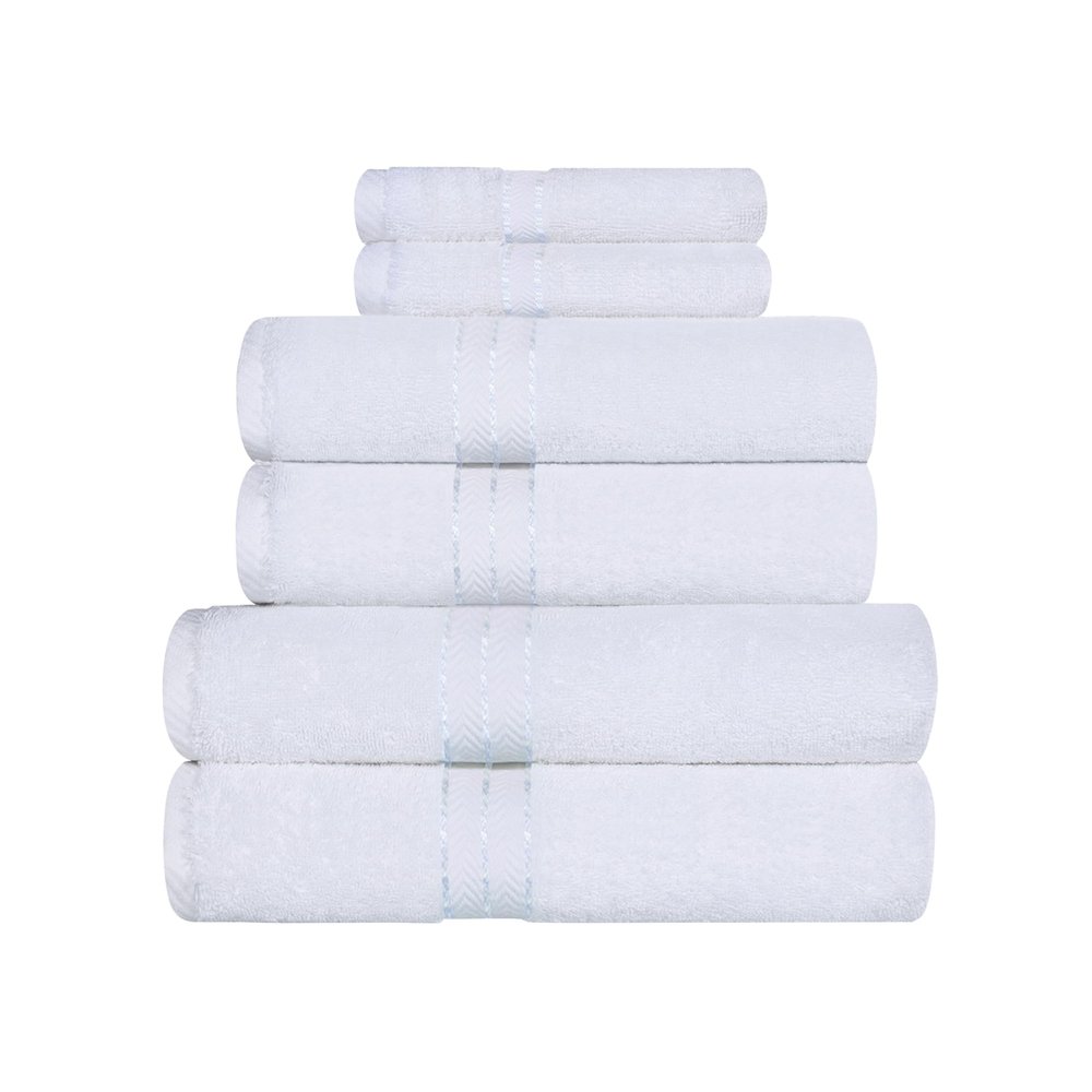 Superior Turkish Cotton Ultra-Plush 6-Piece Towel Set, Ideal for Master Bath, Guest Bathroom, Fast Drying, Shower, Spa, Face/Washcloths, Hand, Bath Towels, Absorbent, Home Basics, White