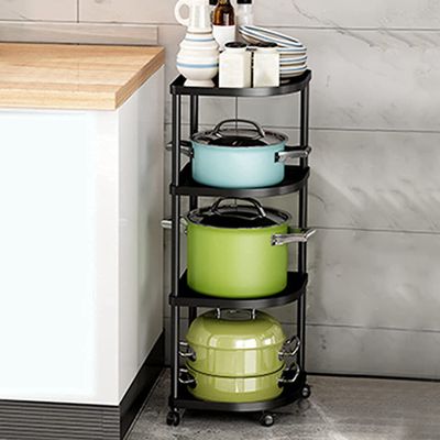 Rotating Shelf Kitchen Storage Rack Vegetable Rack Corner Shelf Metal Storage Shelves Heavy Duty Height Steel Standing Pot Rack