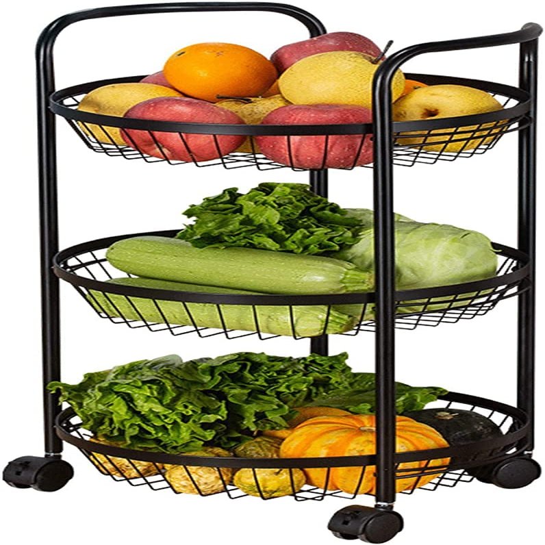 Storage Rack Kitchen Fruit Vegetable Rack 3 Tier Rolling Fruit Basket with Wheels Multifunctional Fruit and Vegetable Storage Rack Rolling Storage Cart Trolley Kitchen Shelf for Kitchen Bathroom Livin