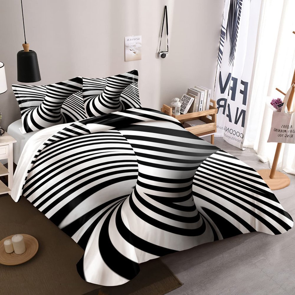 QQXX 3D Vortex Duvet Cover Set with Pillowcases, Ultra Soft Microfiber Comforter Cover Sets,Breathable Washed Printed Bedding Set for Teens Bedroom Decor(Full(79"x90"), E)