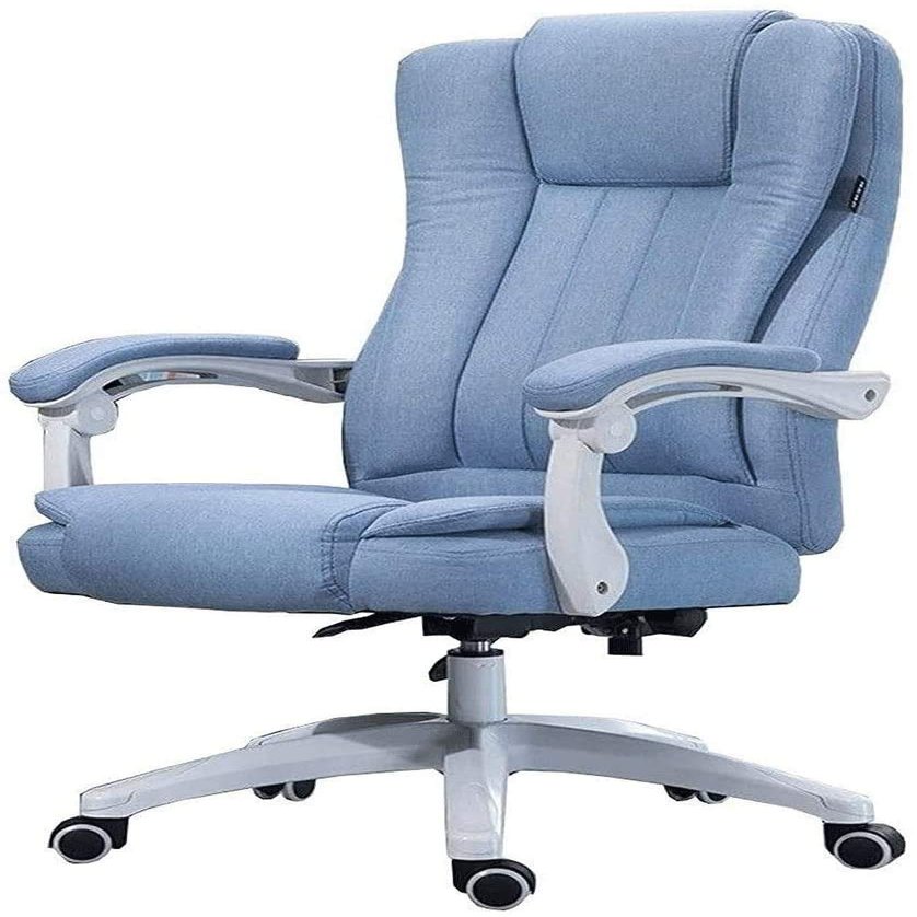 Katzowen Home Office Chair Swivel Desk Chair Gaming Chair with 74 cm High Back Large Seat and Tilt Function Office Chair Linen Fabric Relax Completely (Color : Light Blue)