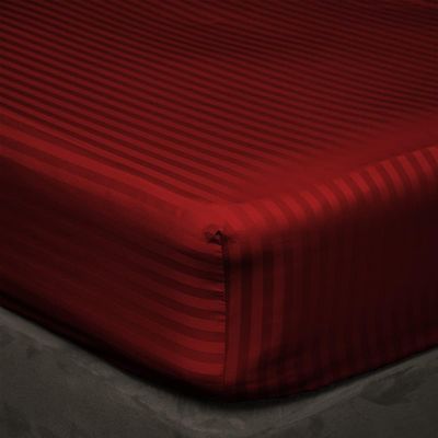 400 Thread Count Fitted Sheets Set of 3 Piece - Luxury and Extra Soft 100% Egyptian Cotton Sheets with 15" Deep Pocket Mattress Covers & Protectors - Burgundy Stripe,Olympic Queen Size.