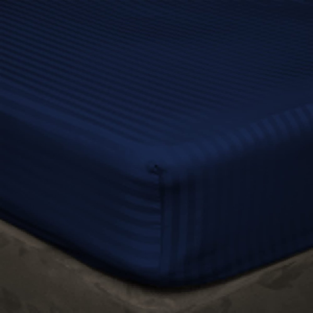 400 Thread Count Fitted Sheets Set of 3 Piece - Luxury and Extra Soft 100% Egyptian Cotton Sheets with 18" Deep Pocket Mattress Covers & Protectors - Navy Blue Stripe,Olympic Queen Size.