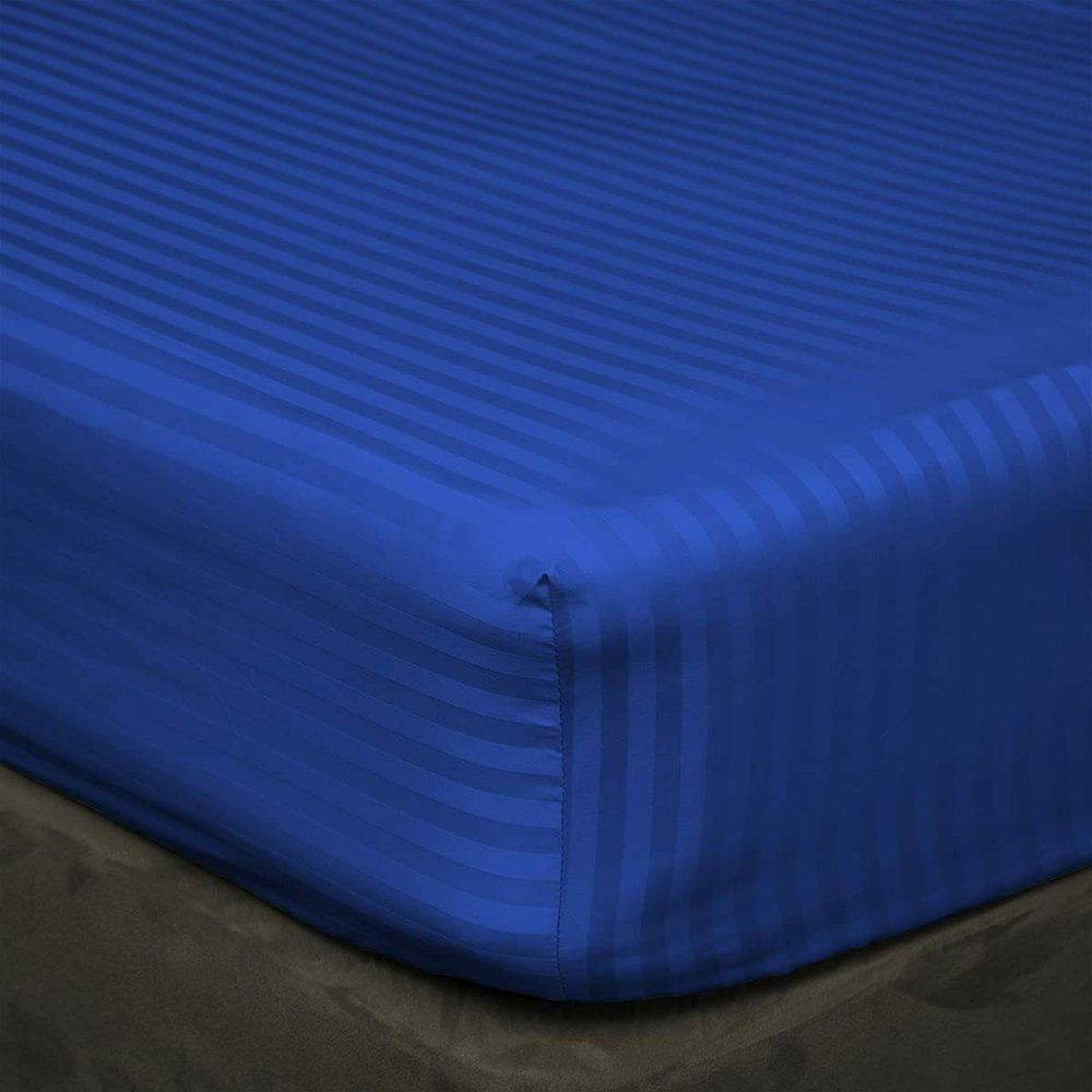 400 Thread Count Fitted Sheets Set of 3 Piece - Luxury and Extra Soft 100% Egyptian Cotton Sheets with 30" Deep Pocket Mattress Covers & Protectors - Royal Blue Stripe,Twin Size.