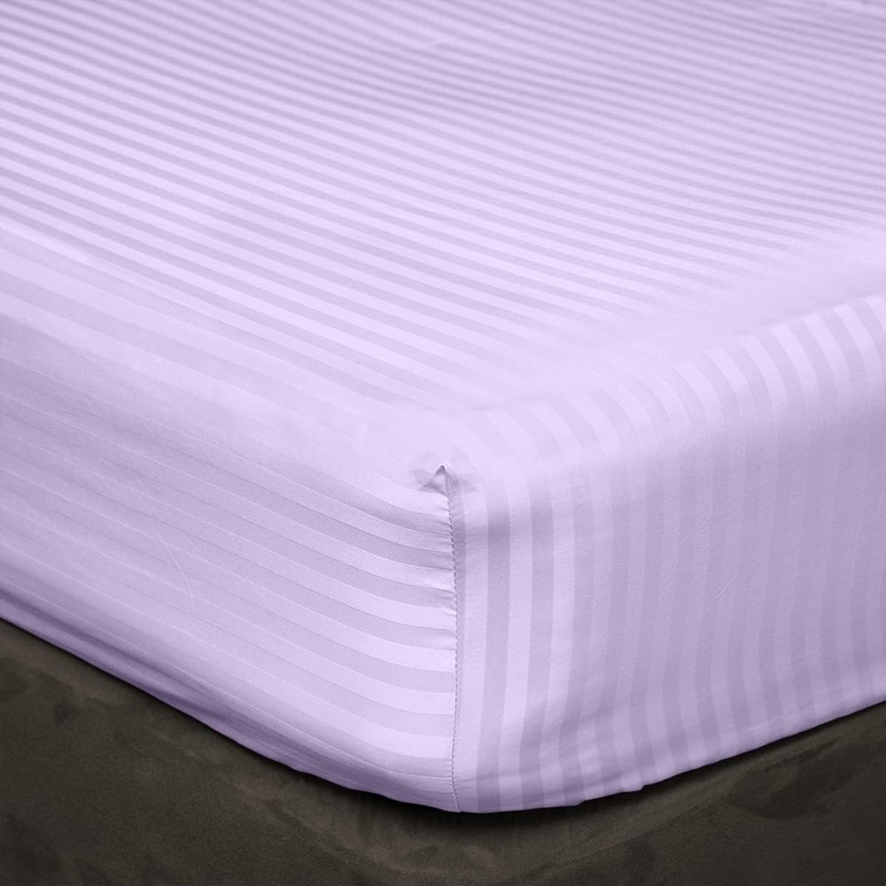 400 Thread Count Fitted Sheets Set of 3 Piece - Luxury and Extra Soft 100% Egyptian Cotton Sheets with 30" Deep Pocket Mattress Covers & Protectors - Lavender Stripe,Twin Size.