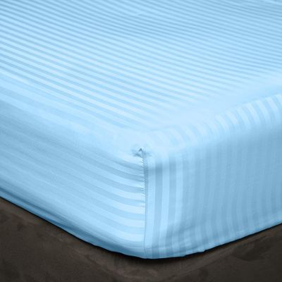 400 Thread Count Fitted Sheets Set of 3 Piece - Luxury and Extra Soft 100% Egyptian Cotton Sheets with 15" Deep Pocket Mattress Covers & Protectors - Light Blue Stripe,Full-XL Size.