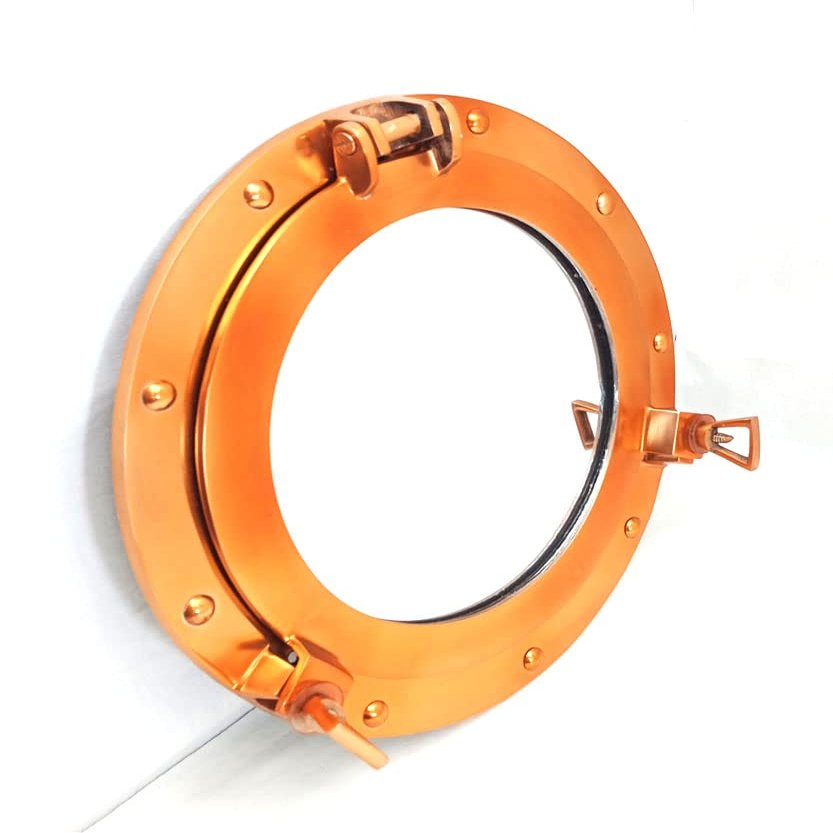 A HALLOWEEN STORE 12" Metal Crafted Copper Polished Finish Aluminum Porthole Bathroom Mirror Home Decor