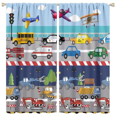 SXXLDNG Kids Boys Construction Curtains Cartoon Colorful Cars Tractor Truck Airplane 2 Panels Window Treatment Set for for Boys Girls Bedroom Living Room, W55 x L63 Inch Blackout