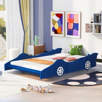 VilroCaz Race Car-Shaped Platform Bed for Kids Boys Girls, Full Size Fun Play Platform Kids Bed with Wheels, Strong Slat Mattress Support, Safety Guaranteed
