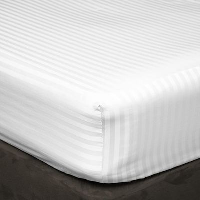 400 Thread Count Fitted Sheets Set of 3 Piece - Luxury and Extra Soft 100% Egyptian Cotton Sheets with 18" Deep Pocket Mattress Covers & Protectors - White Stripe,Olympic Queen Size.