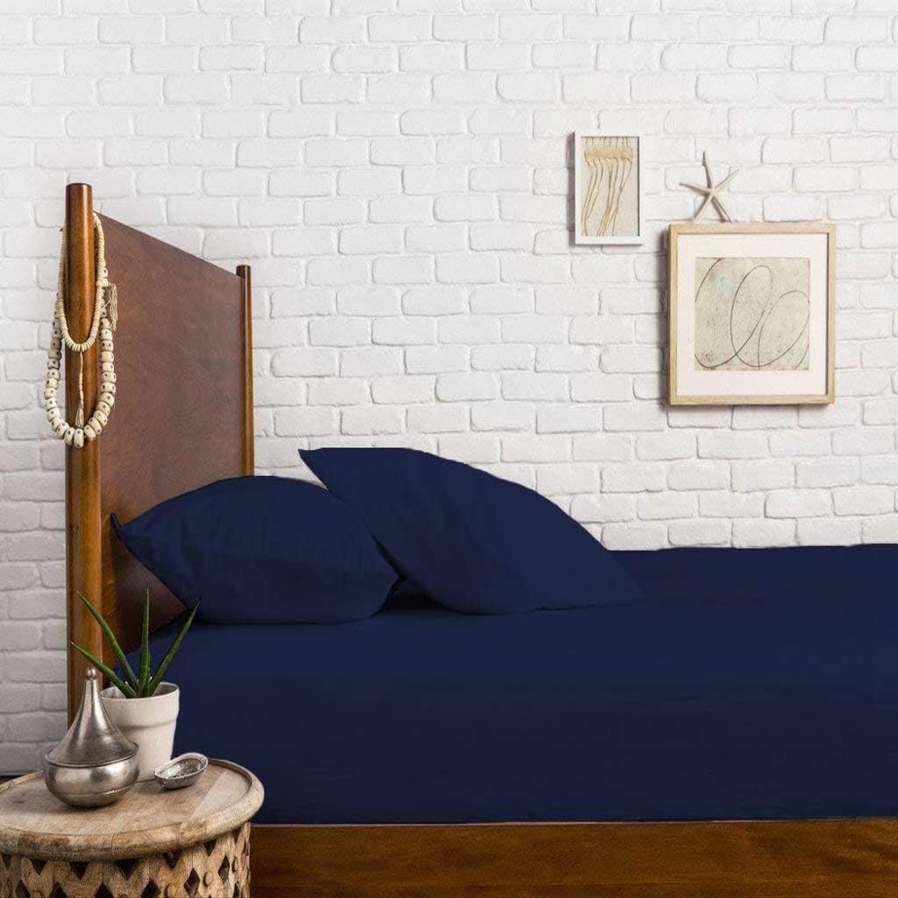 400 Thread Count Fitted Sheets Set of 3 Piece - Luxury and Extra Soft 100% Egyptian Cotton Sheets with 16" Deep Pocket Mattress Covers & Protectors - Navy Blue Solid,Twin-XXL Size.