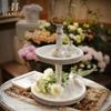 Hanobe Two Tiered Tray Stand: Boho White Farmhouse Valentine's Day 2 Tier Decorative Trays Round Coffee Table Decor Display Stands for Living Room Kitchen Centerpieces view 2