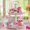 Hanobe Two Tiered Tray Stand: Boho White Farmhouse Valentine's Day 2 Tier Decorative Trays Round Coffee Table Decor Display Stands for Living Room Kitchen Centerpieces view 4