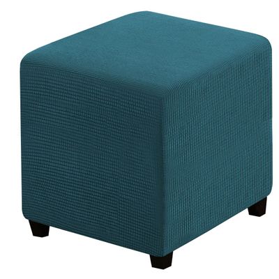 RHYII Ottoman Covers Slipcover Square Jacquard Fabric Footstool Protector Covers Storage Stool Ottoman Covers Stretch with Elastic Bottom Small Deep Teal