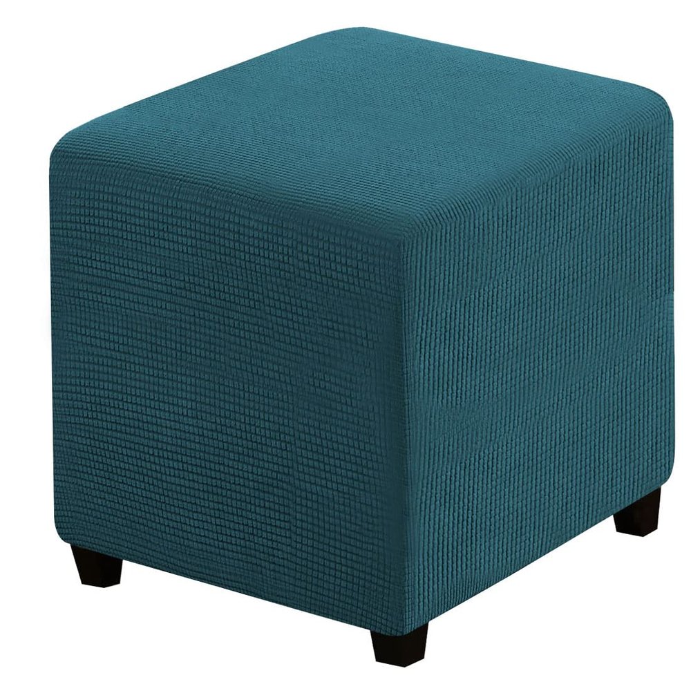RHYII Ottoman Covers Slipcover Square Jacquard Fabric Footstool Protector Covers Storage Stool Ottoman Covers Stretch with Elastic Bottom Small Deep Teal