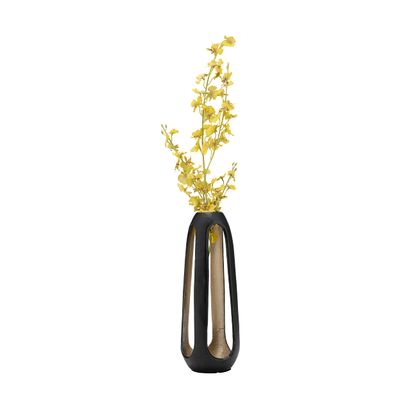 18"Hx6" Dimeter, Metal Open Vase, Matte Black Finish, Decorative Vase made with Aluminum, Brings Modern Rustic Design into Your Home, Table Centerpiece