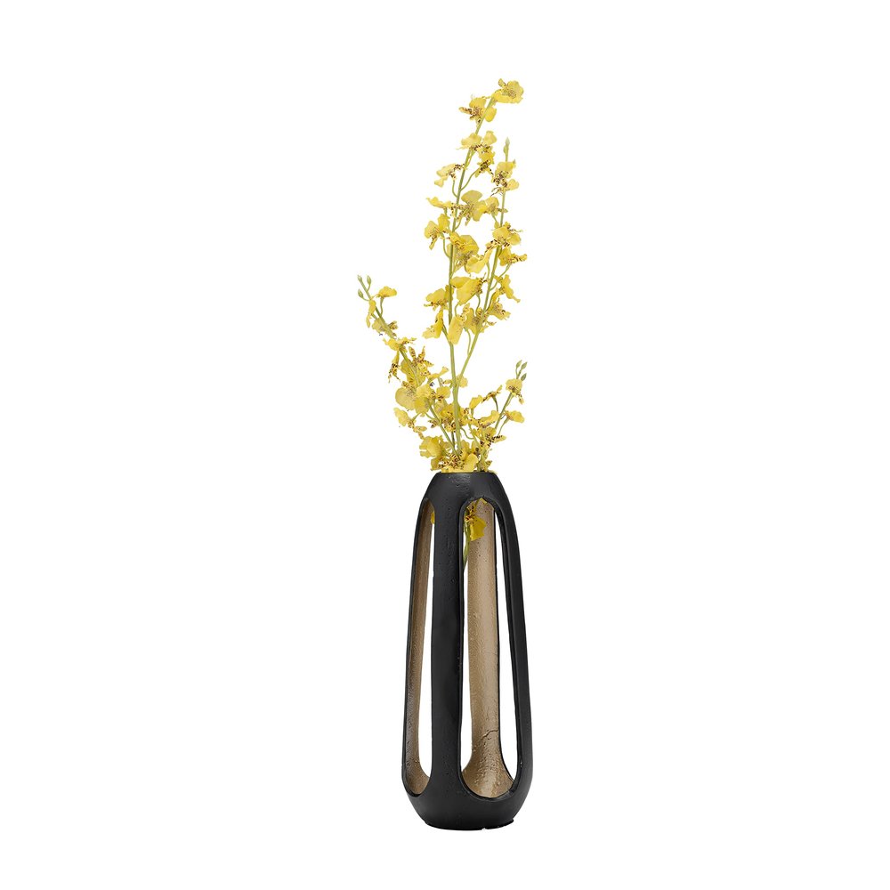 18"Hx6" Dimeter, Metal Open Vase, Matte Black Finish, Decorative Vase made with Aluminum, Brings Modern Rustic Design into Your Home, Table Centerpiece
