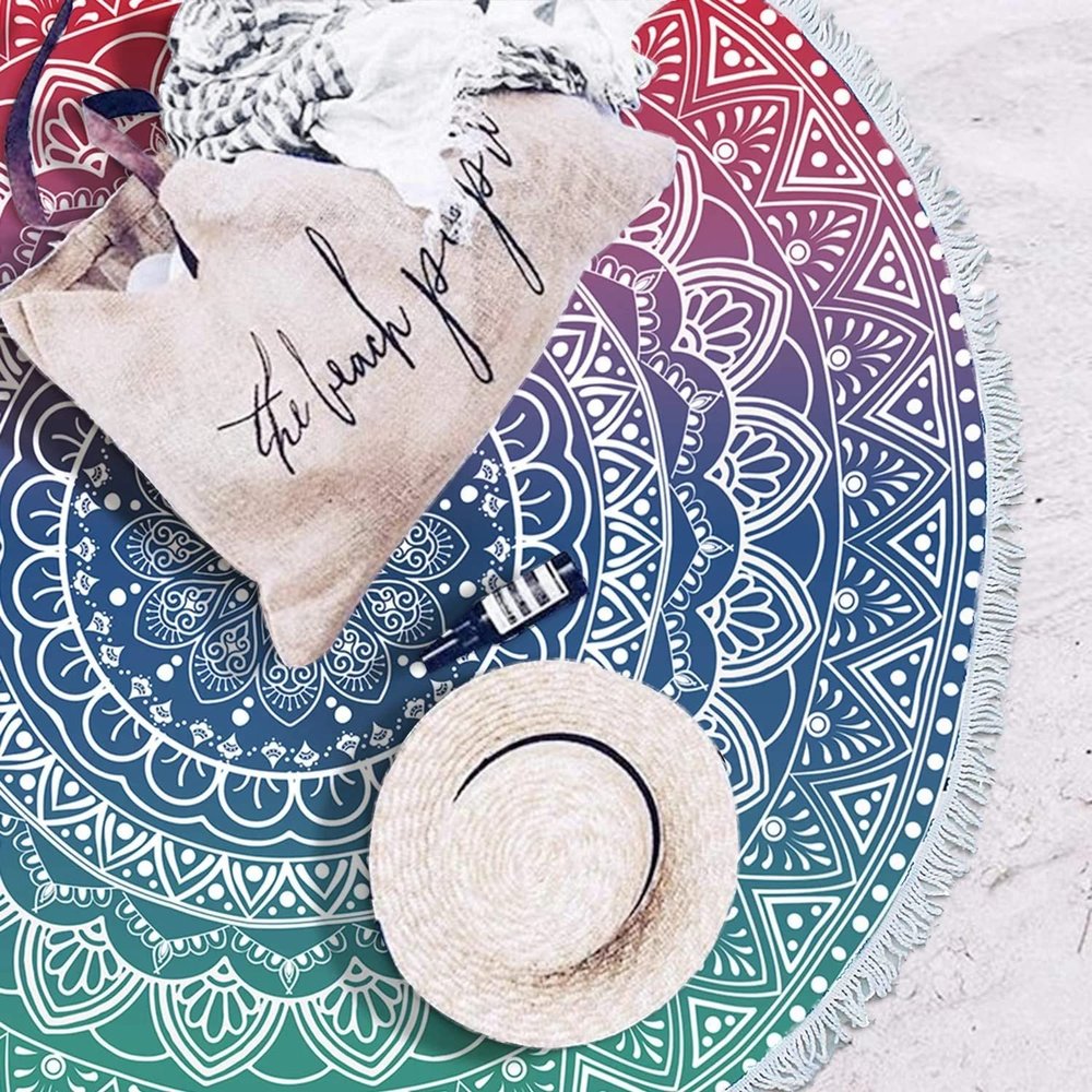 59 inchRound Beach Blanket; Round Towel Ultra bsorbent -Green Green