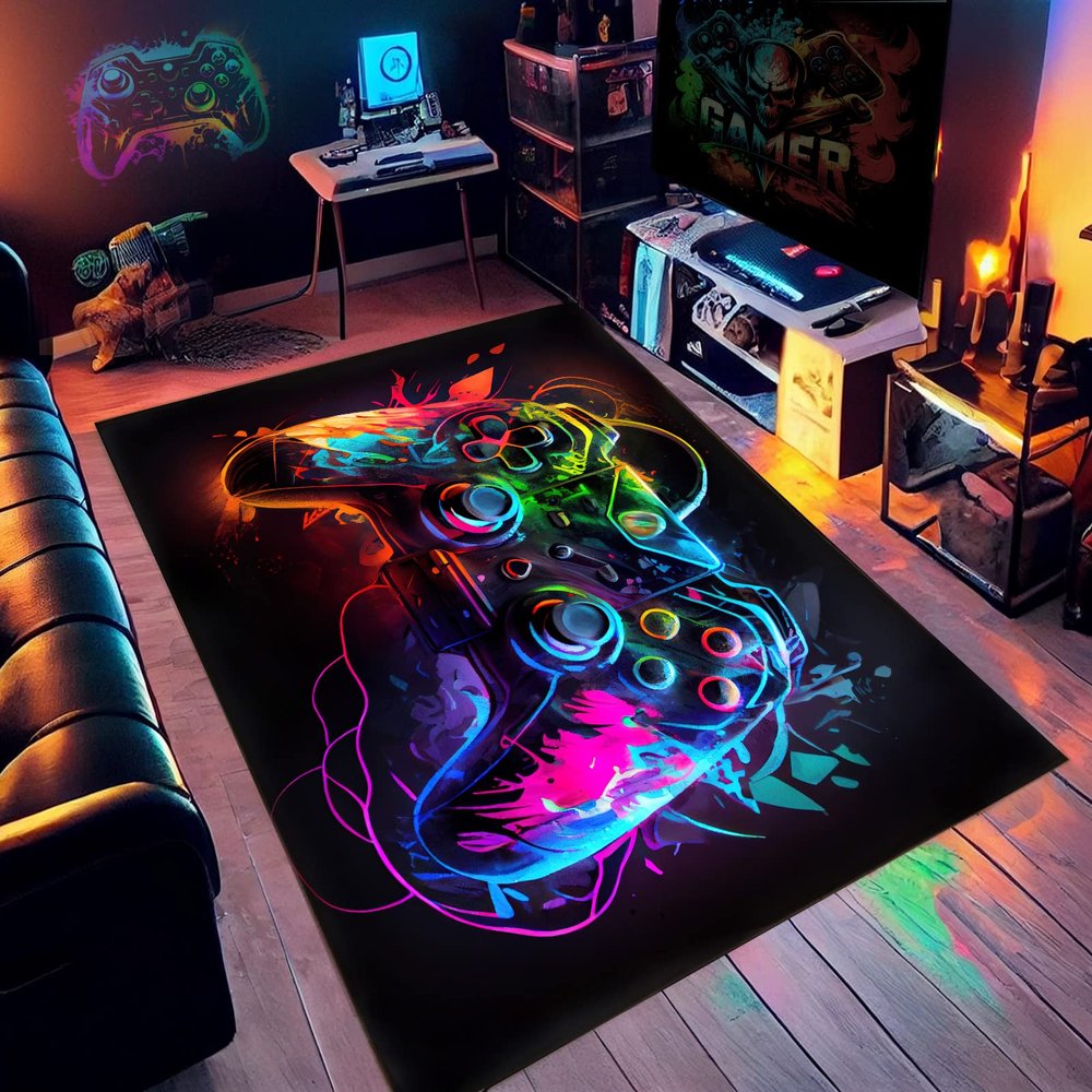 NEBOTON Gaming Rug for Game Room, Gamer Rug for Boys Bedroom, Game Controller Theme 94x63inches