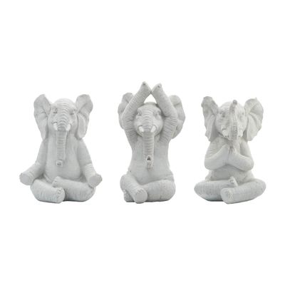 Sagebrook Home Set of 3 Elephant Figurines - Resin Polyresin Decorative Sculptures - Glam Style Home & Office Decor - Meditation and Yoga Inspired Accents - 9" White