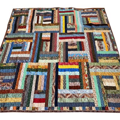 Dockside Designs Quilting Handmade Patchwork Lap Quilt, Scrappy Sofa Throw, Ready to Ship - 69-1/2 Wide x 91 Long