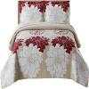 Royal Tradition 7PC Bedspread Set -California King Size- Helena Burgundy Printed Quilted Wrinkle-Free Microfiber Includes: 3PC Coverlet Set and 4PC Sheets Set view 1