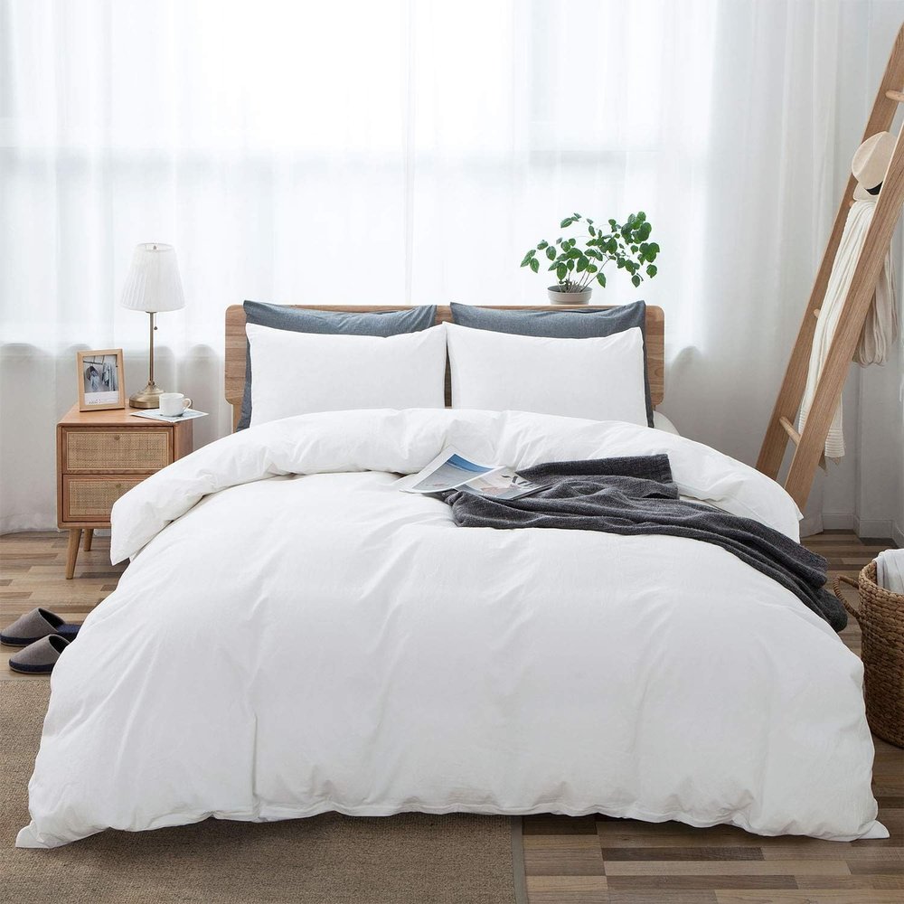 100% Cotton Oversized King plus 3 Piece Duvet Cover set 128x120 inch Breathable Luxury Soft & Cozy | Durable and Fade Resistant | Double Hem-Stitched Sateen Weave (Oversized King plus, White)