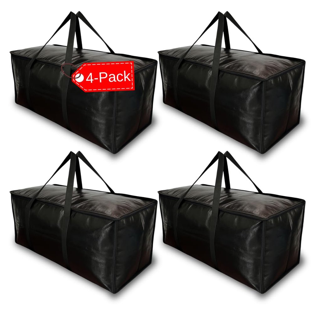 BAG-THAT! 4-Pack Black Moving Bags, Extra Large Storage Bags with Zipper, Water Resistant Packing Bags for Moving Supplies, Heavy Duty Moving Totes with Carrying Handle