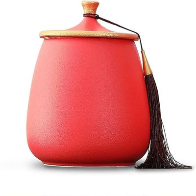 ceramic storage jar Airtight Lid Ceramic Tea Containers Tea Canister, Household Tassel Tea Jar Sealed Jar Storage Jar for Serving Ground Coffee, Tea, Herbs, Grains, Sugar - Home Decor Storage Jars (C