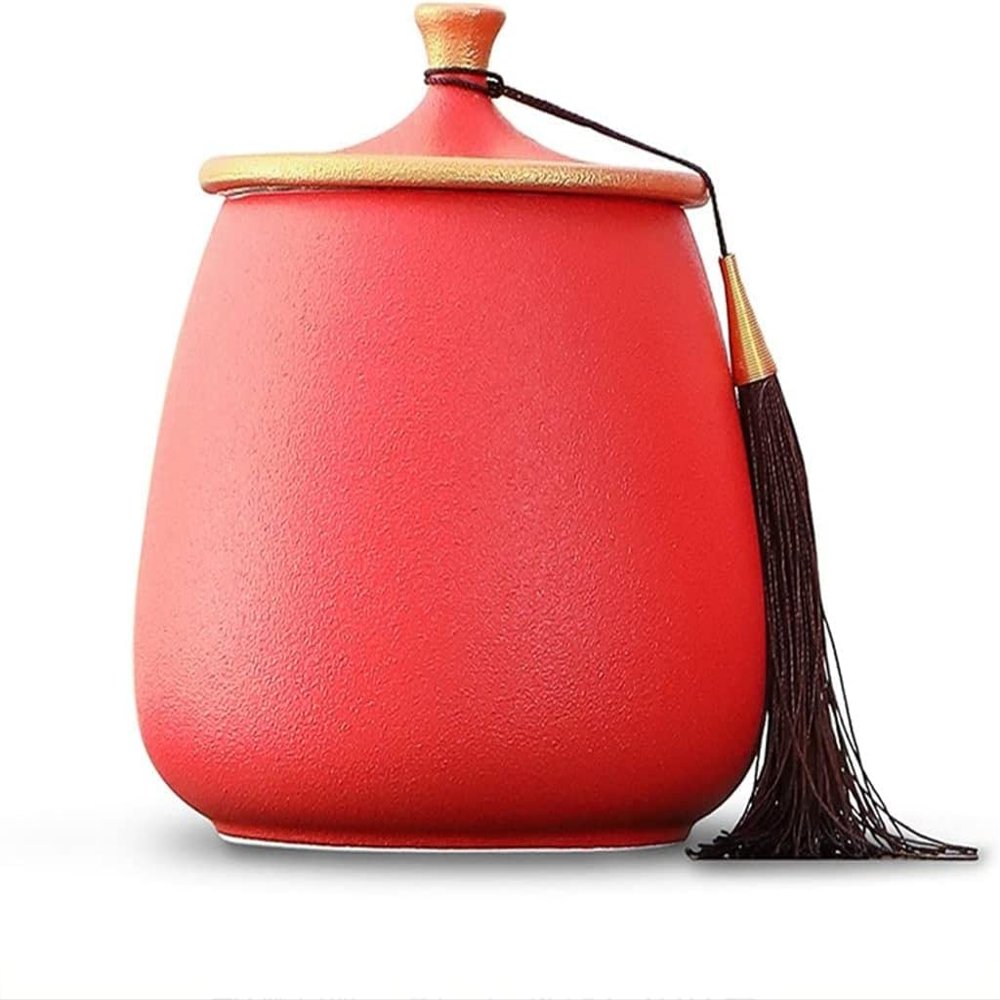 ceramic storage jar Airtight Lid Ceramic Tea Containers Tea Canister, Household Tassel Tea Jar Sealed Jar Storage Jar for Serving Ground Coffee, Tea, Herbs, Grains, Sugar - Home Decor Storage Jars (C