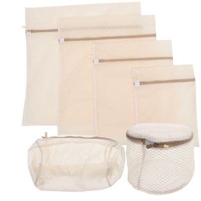 Cabilock 6pcs Mesh Laundry Bags Set for Washing Machine Delicate Wash Bags for Underwear and Bras for Clothes Storage and Organization Beige