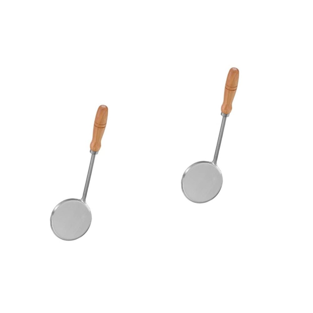 Cabilock 2pcs Stainless Steel Flat Cooking Spoon Round Frying Spoon Long Handle Round Stainless