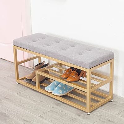 Modern Entryway Bench Shoe Bench,Upholstered Shoe Rack Bench Shoe Storage Bench Seat,Entry Furniture Shoe Organizer,Linen,120X35X45Cm