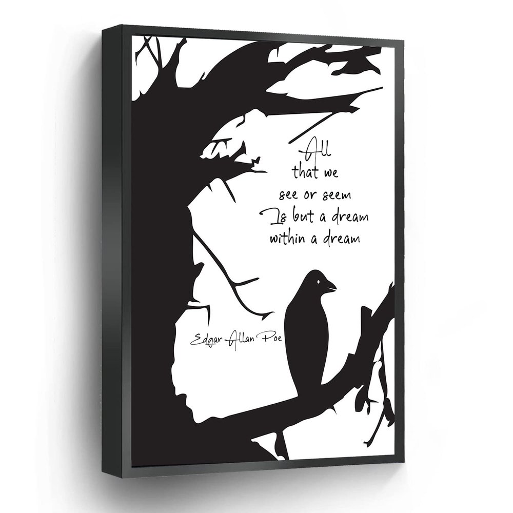All That We See Or Seem Is But A Dream Within A Dream Canvas Print Edgar Allan Poe Quote Wall Art Poster Literature Poetry Gifts For Home Office School Wall Decor Framed Artwork(Metal Framed 8" X 12")