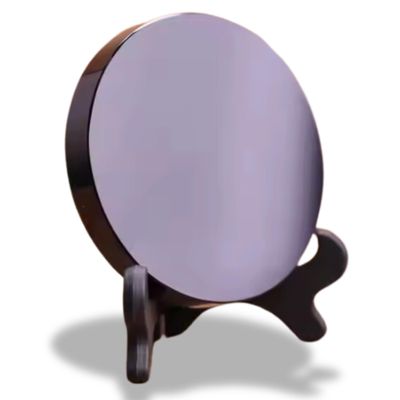CRYSTALSTILE Black Obsidian Scrying Mirror with Wooden Stand, 4.73 in, Witchcraft Divination & Meditation, Healing Crystal Mirror for Spiritual Decor, Black Obsidian Mirror for Wicca & Rituals -120 mm