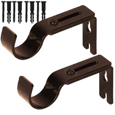 Curtain Rod Brackets for Adjustable, 2 Pack Premium Rod Bracket for Walls, Curtain Rod Holder, Drapery Rod Holders Hardware Window Curtain Rod Support Hanger for 1 Inch Rod (Brown)