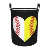 Baseball Softball Laundry Basket Foldable With Handles Round Storage Bag, For Dirty Clothes Toys Bathroom view 1