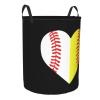 Baseball Softball Laundry Basket Foldable With Handles Round Storage Bag, For Dirty Clothes Toys Bathroom view 2
