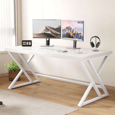 LVB White Computer Desk, Modern Wood Home Office Desk for PC Writing Work, Metal Wooden Executive Workstation Student Simple Desk, Computer Study Gaming Bedroom Table, 55 Inch, White Oak