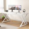 LVB White Computer Desk, Modern Wood Home Office Desk for PC Writing Work, Metal Wooden Executive Workstation Student Simple Desk, Computer Study Gaming Bedroom Table, 55 Inch, White Oak view 1