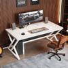 LVB White Computer Desk, Modern Wood Home Office Desk for PC Writing Work, Metal Wooden Executive Workstation Student Simple Desk, Computer Study Gaming Bedroom Table, 55 Inch, White Oak view 3