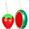 Alipis Fruit Shaped Cups Set with Lids and Straws Plastic Strawberry and Watermelon Drink Containers for Summer Parties and Outdoor Events 4.23X4.88 Inch view 1