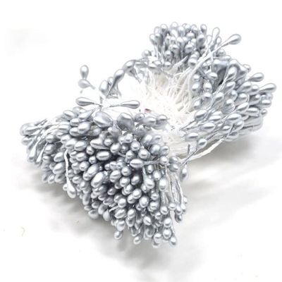 MOBSAN Stamen 3mm 290pcs/lot Artificial Flower Stamen Pistil Pearl Flower Stamen Pistil DIY Wedding Gift Cake Decoration for DIY Double Heads Handwork (Color : No 24 Silver, Size : 290pcs)