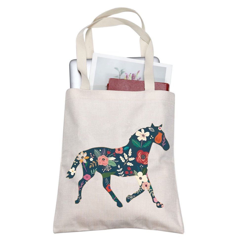 TOBGBE Horse Lover Tote Bag - Inspirational Floral Horse Bag for Women - Equestrian Gift