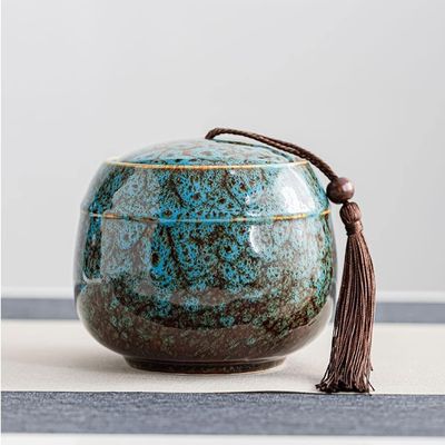 ceramic storage jar Ceramic Food Storage Jar with Airtight Lid, Home Kiln Transformed Tea Crate Airtight Jar for Ground Coffee, Tea, Condiments, Grains, Sugar - Home Kitchen Decorations Storage Jars (