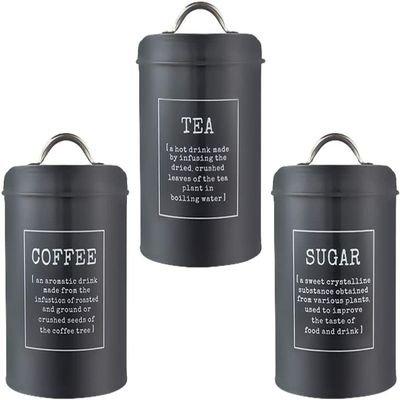 3pcs Kitchen Canisters Farmhouse Empty Tea Tin Can Metal Coffee Storage Jar Iron Sealed Coffee Candy Cans Gift Storage Jewelry Boxes for Tea Herb Sugar Salt Flour Grey